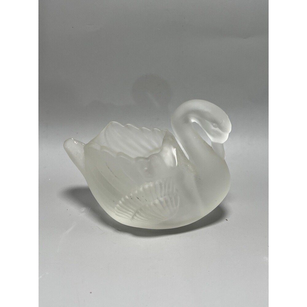 Vintage Satin Frosted Glass Swan Trinket Dish Art Deco Figurine Elegant Decor